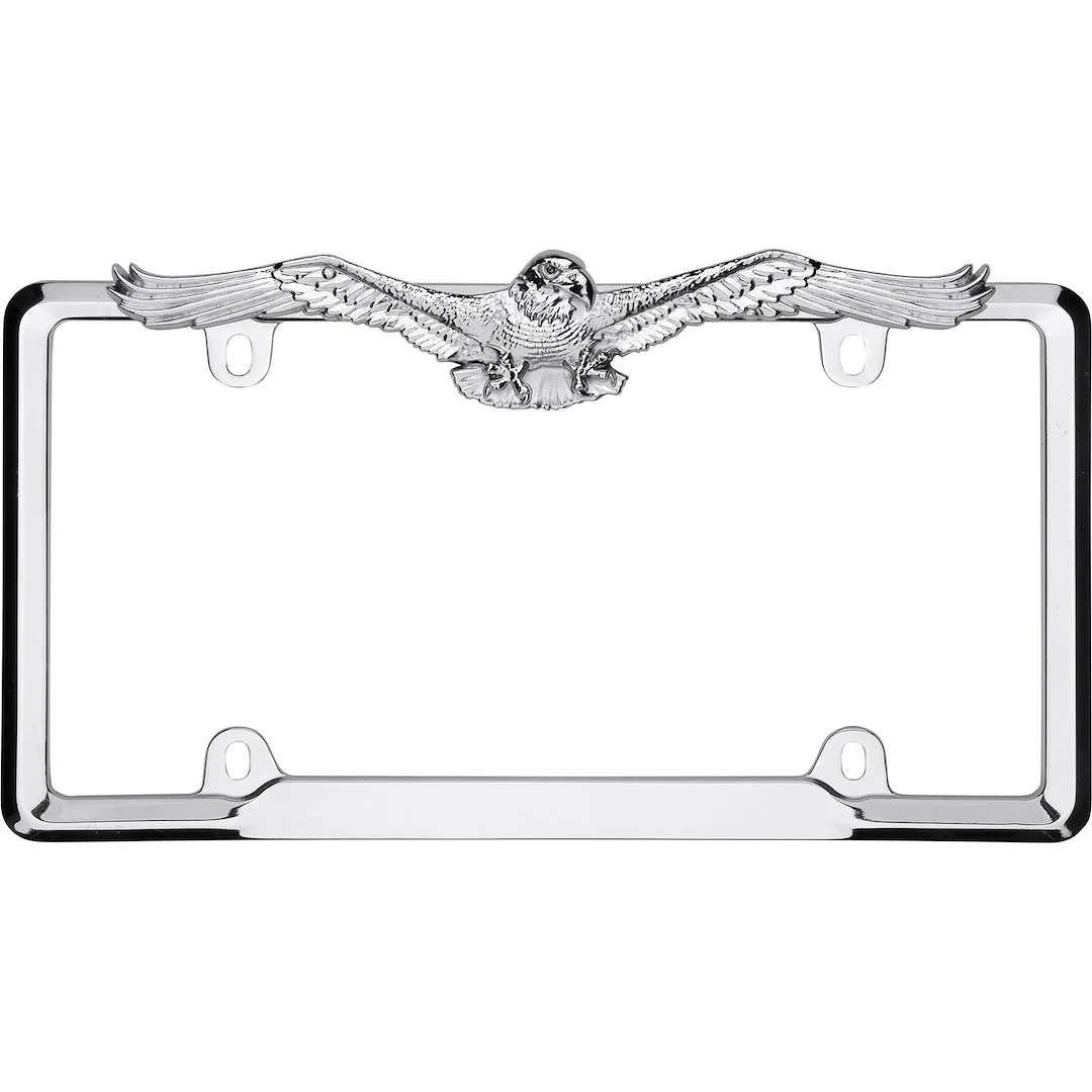 22330 – CRUISER License Plate Frame, Eagle Emblem Design Chrome Plated Die Cast Metal